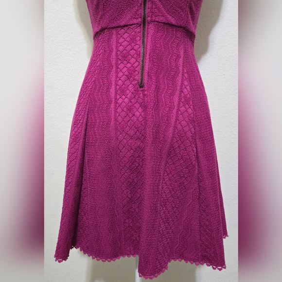 FREE PEOPLE Fit and Flare Lace Skater Dress Magenta Missed Connections Sz 2 - Picture 8 of 16